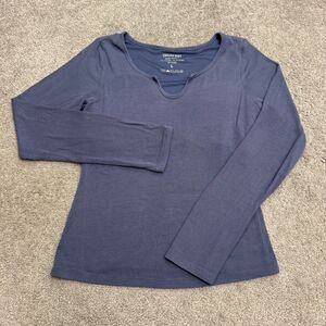 Chrome Riot Long Sleeve Active Top Women Large Blue Ribbed Stretch Athleisure